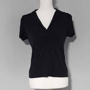 Vintage Y2K JKLA California Black Collared V-neck Light Weight Blouse Size Small